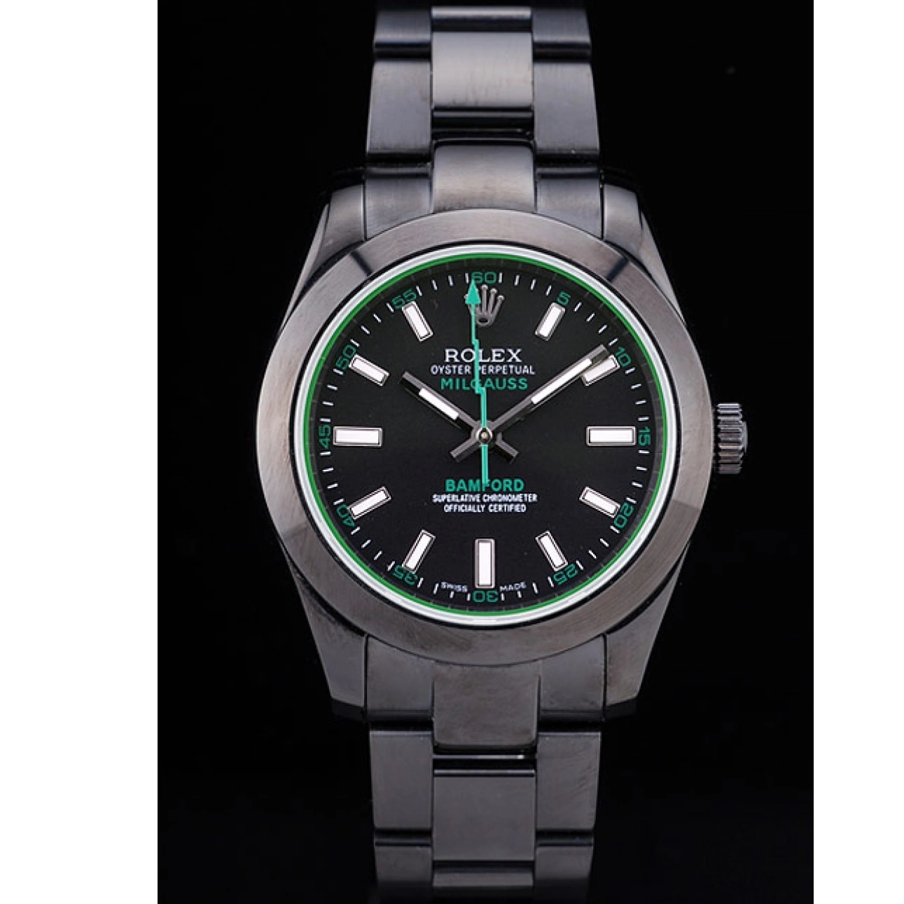 Aaa replica watch Stainless Milgaus Steel Bamford Dial Ion 7476 Rolex Black Bezel Plated 0519